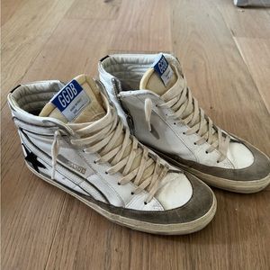 Golden Goose Slide white & black high tops with blue label 39